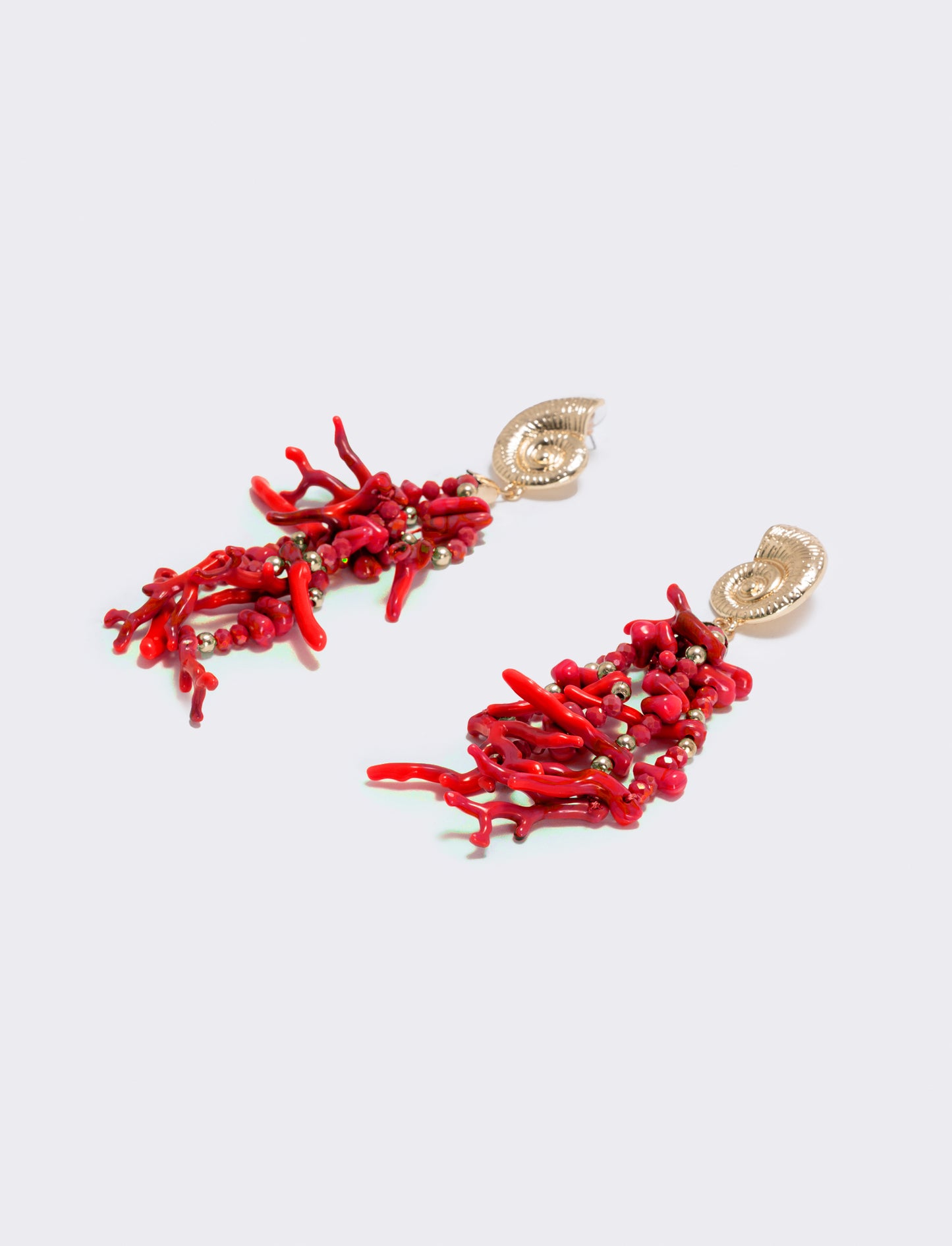 Orecchini rami corallo con clip - Rosso