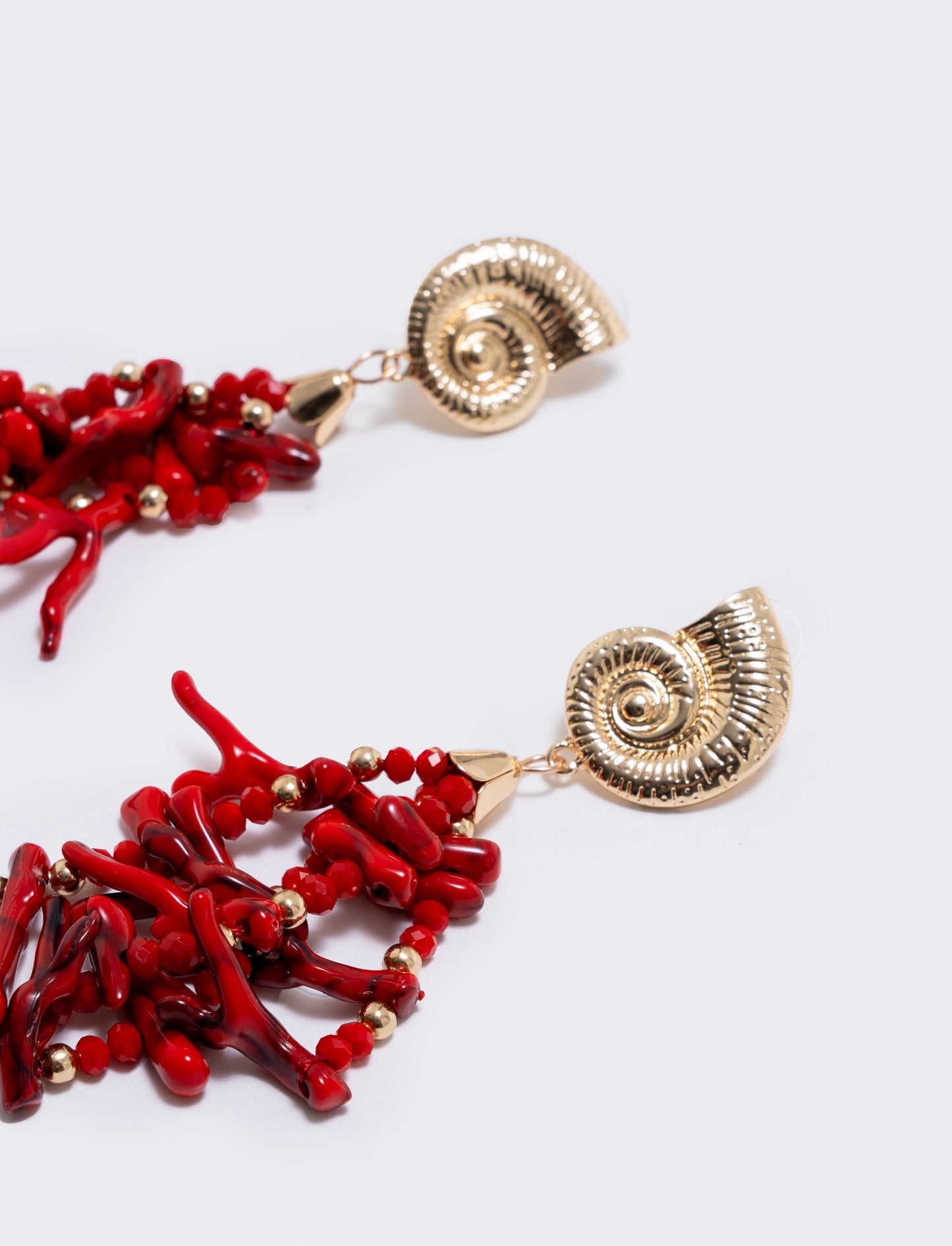 Orecchini rami corallo con clip - Rosso