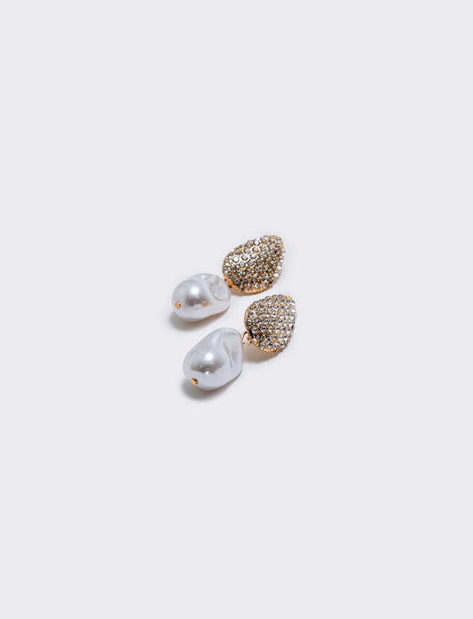 Dangle earring with pearl and rhinestones - Gold