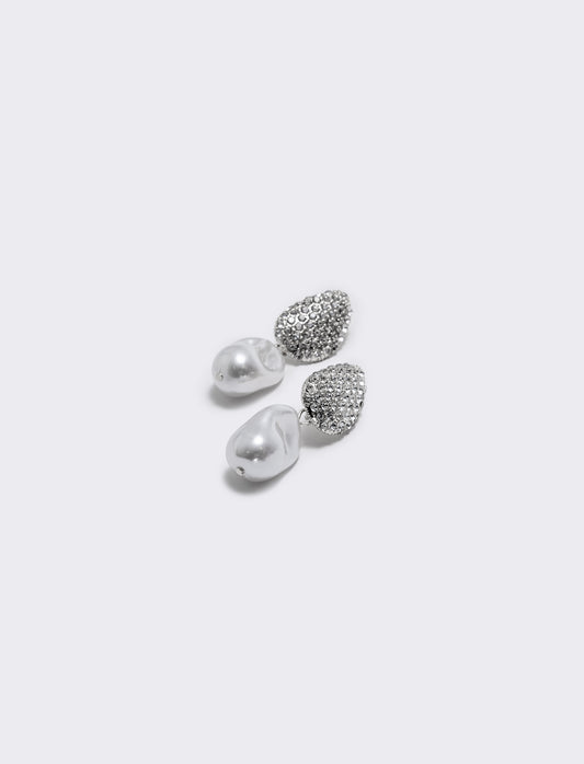Dangle earring with pearl and rhinestones - Silver