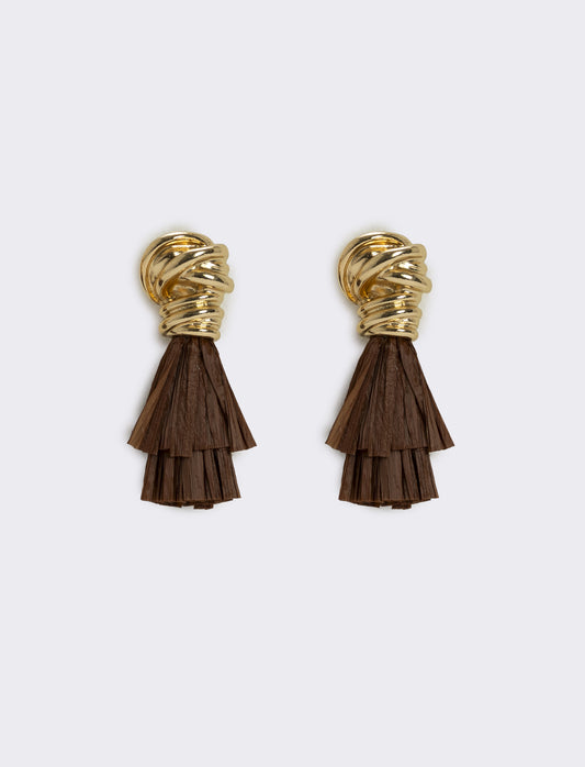Raffia Knot Earrings for Women - Brown