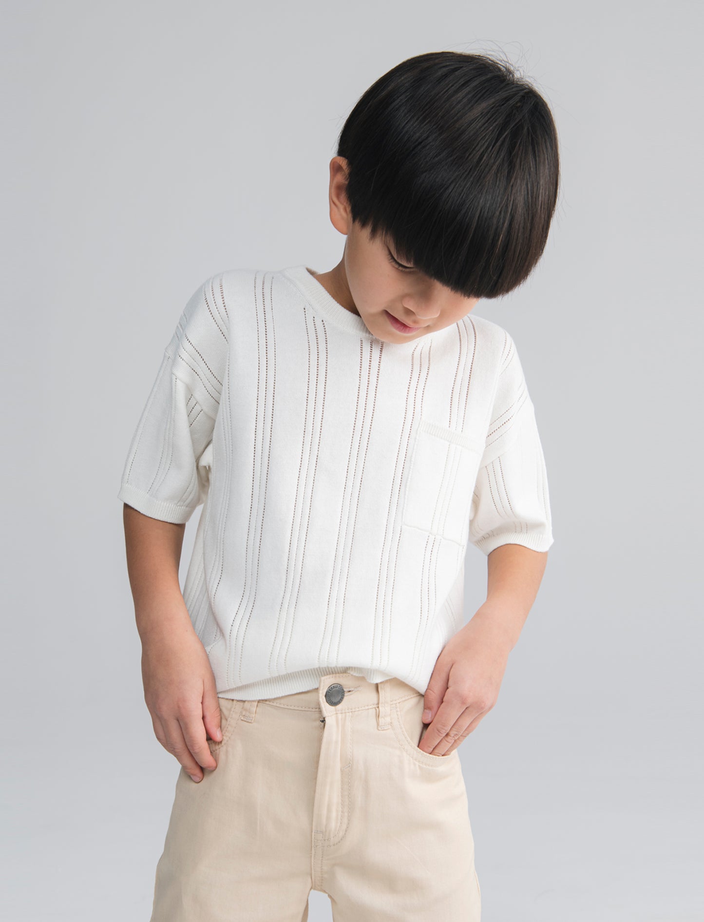 T-shirt in cotone mezza manica regular - Bianco latte