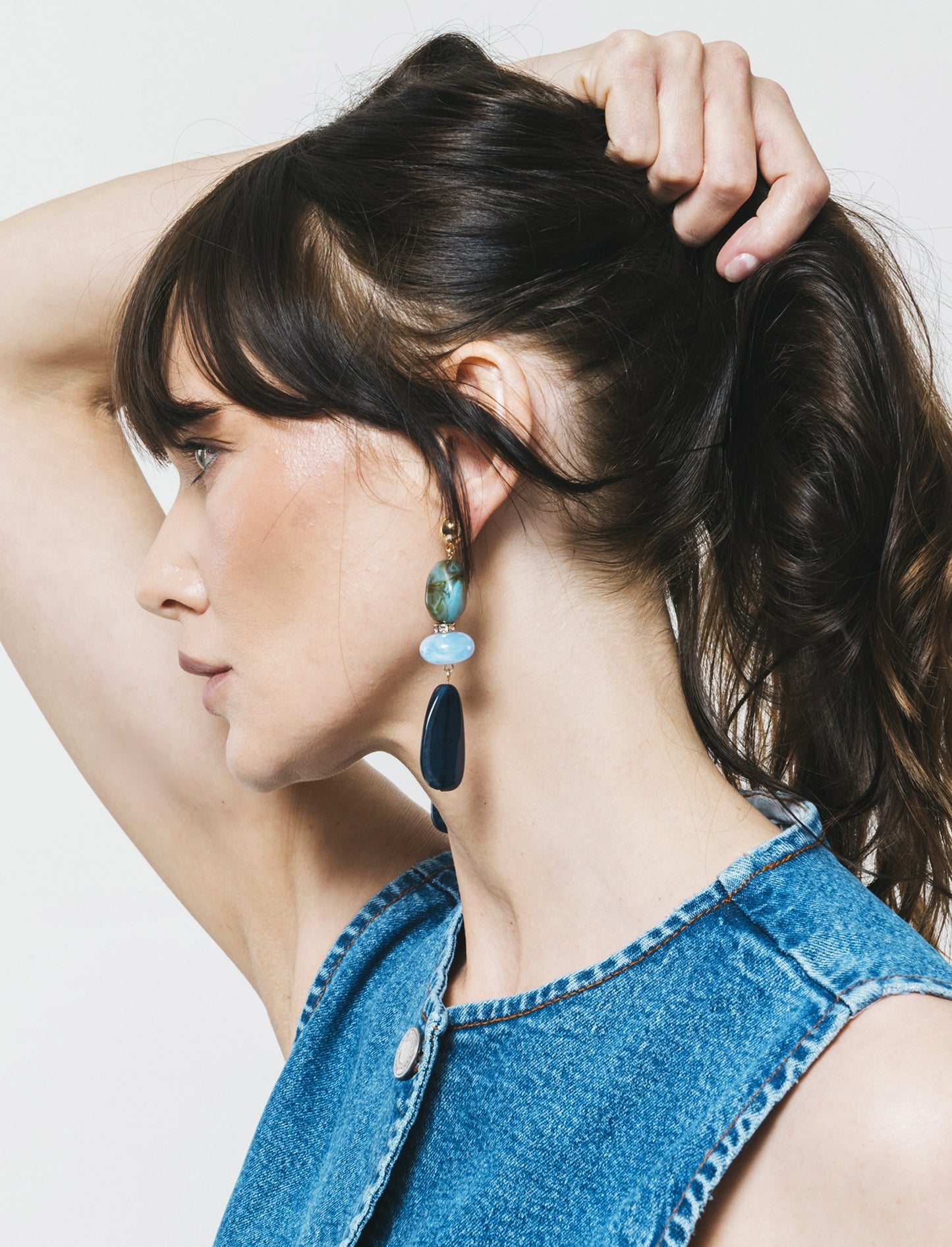 Orecchini Pendenti con Tre Pietre Eleganti - Blu