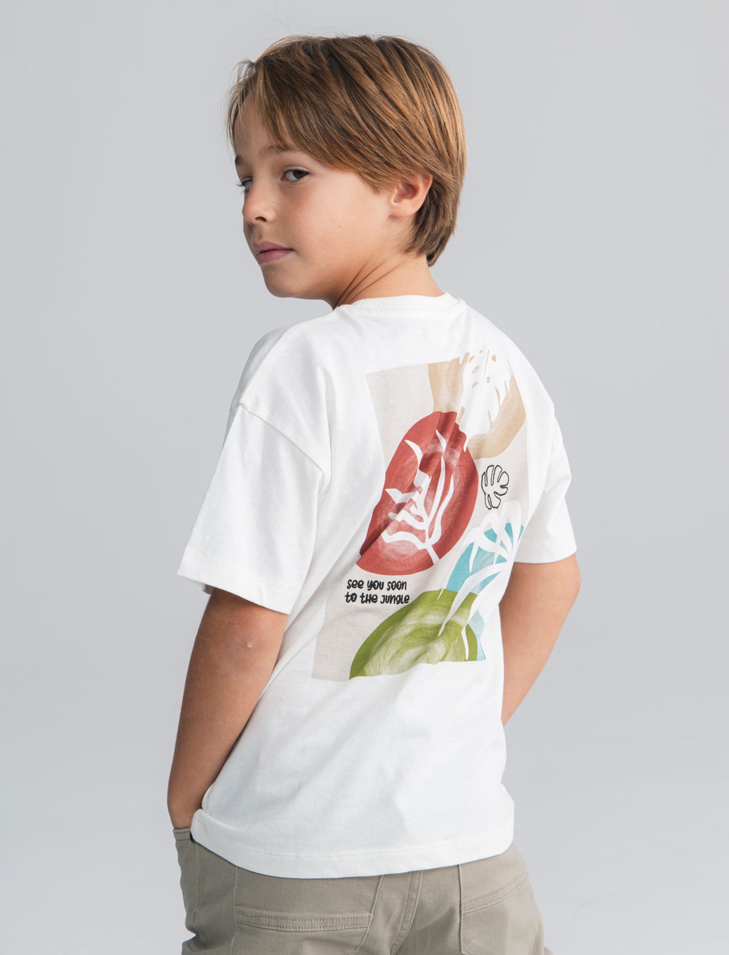 T-shirt foliage con ricamo e stampa - Bianco latte