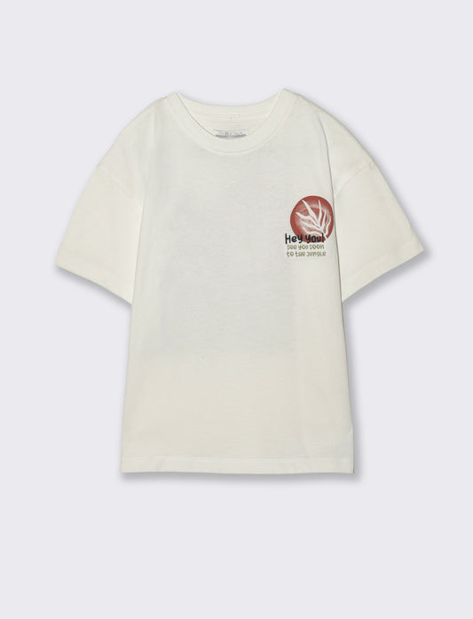 T-shirt foliage con ricamo e stampa - Bianco latte