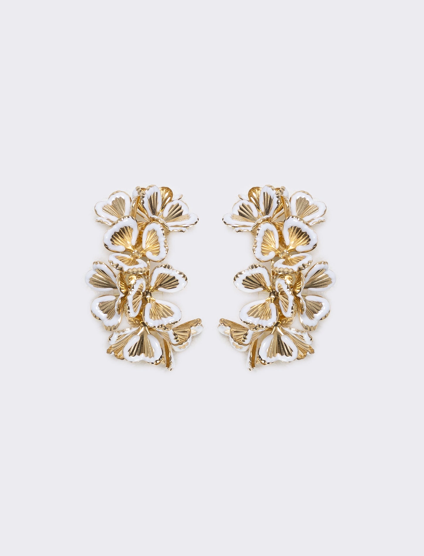 Half-Circle Flower Earrings - White