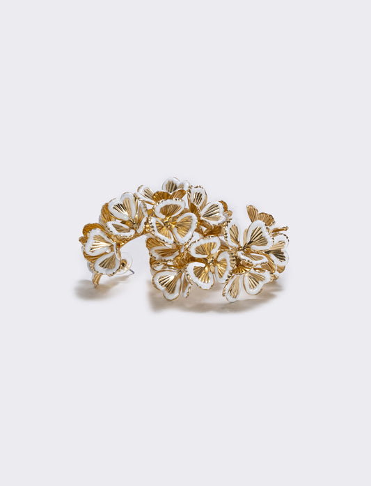 Half-Circle Flower Earrings - White