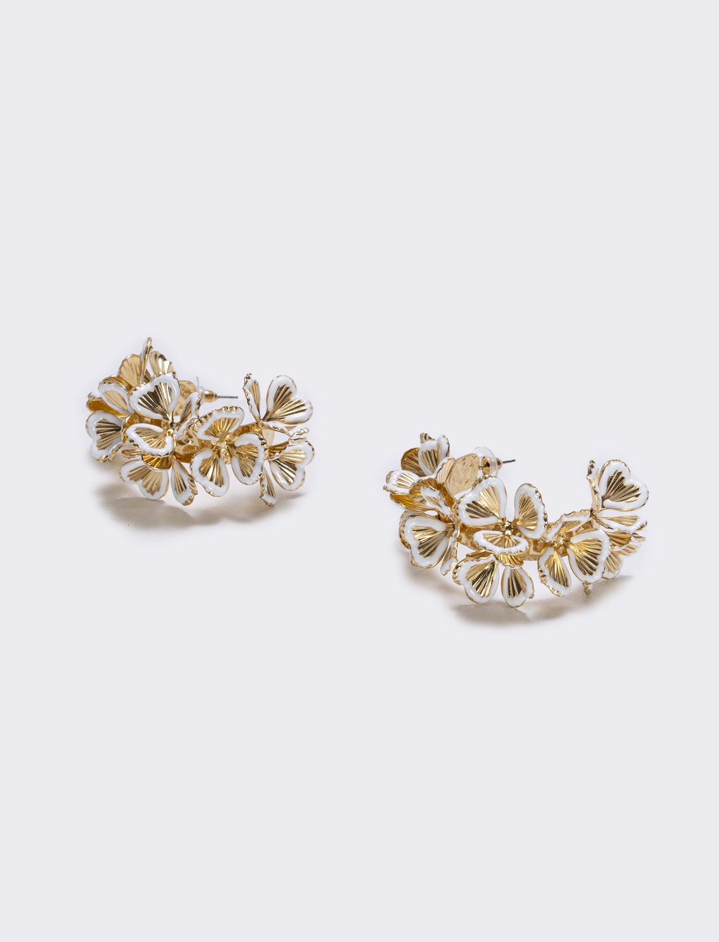 Half-Circle Flower Earrings - White