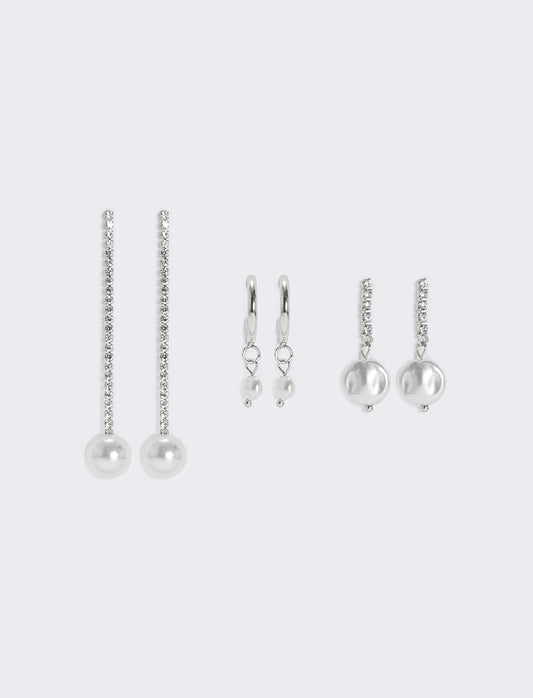 Orecchini in strass e perle eleganti - Argento