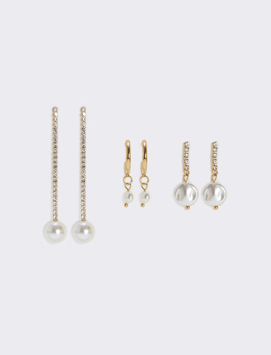 Orecchini in strass e perle eleganti - Oro