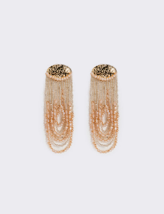 Orecchini lunghi in conteria elegante - Crema