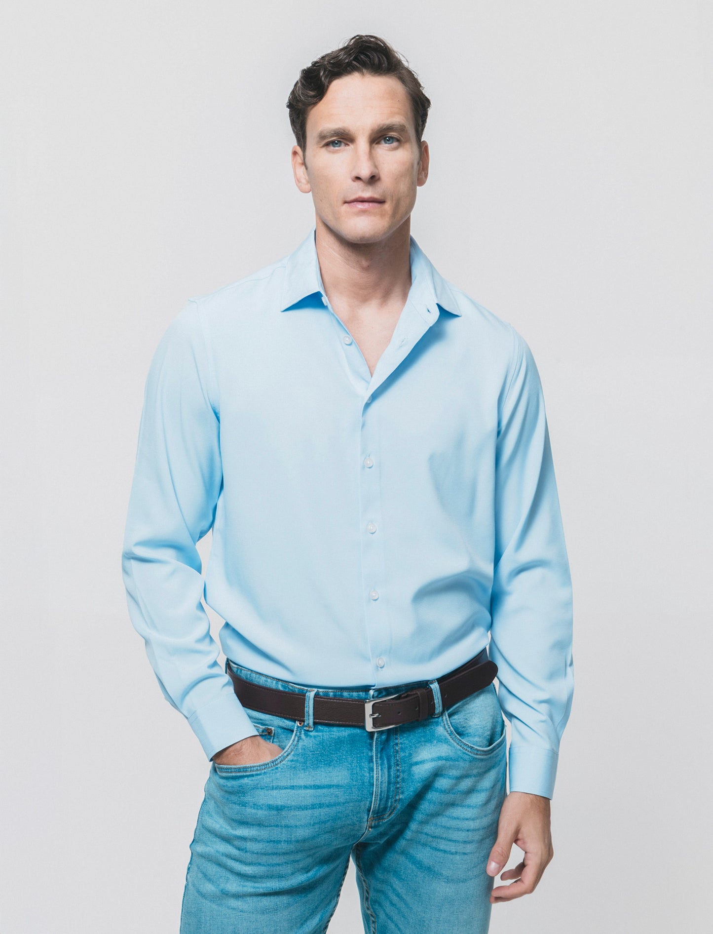 Formal Fit Shirt in Jacquard Fabric - Sky blue