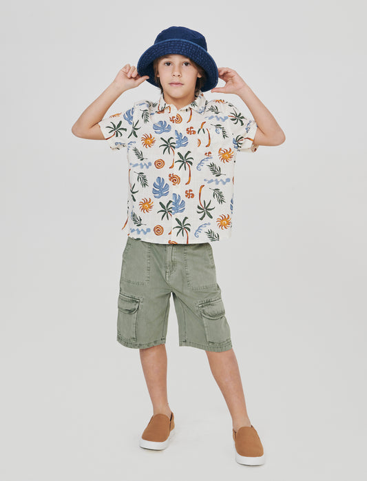 Cotton half-sleeve patterned shirt - Multicolor