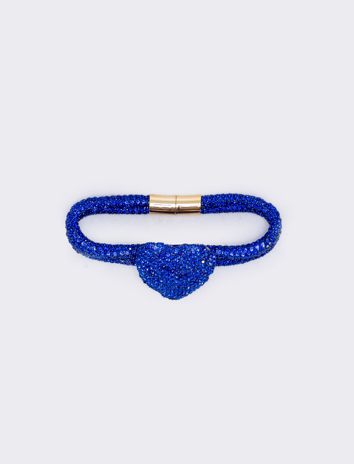 Bracciale tubolare con cuore e strass - Blu