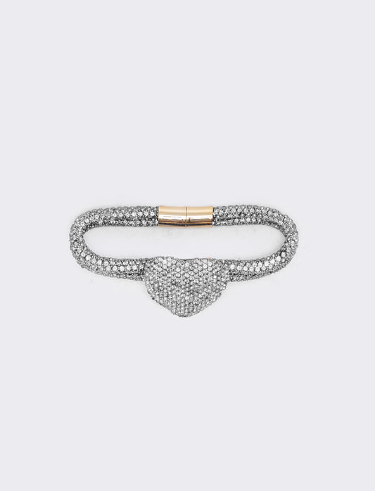 Bracciale tubolare con cuore e strass - Trasparente