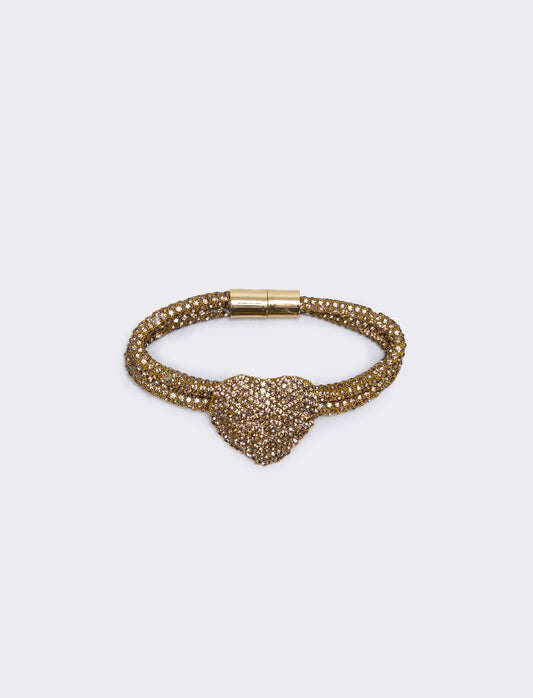 Bracciale tubolare con cuore e strass - Giallo