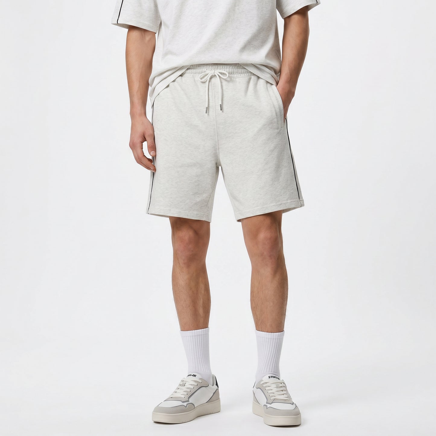 Bermuda jogger in mixed cotton interlock - Grey