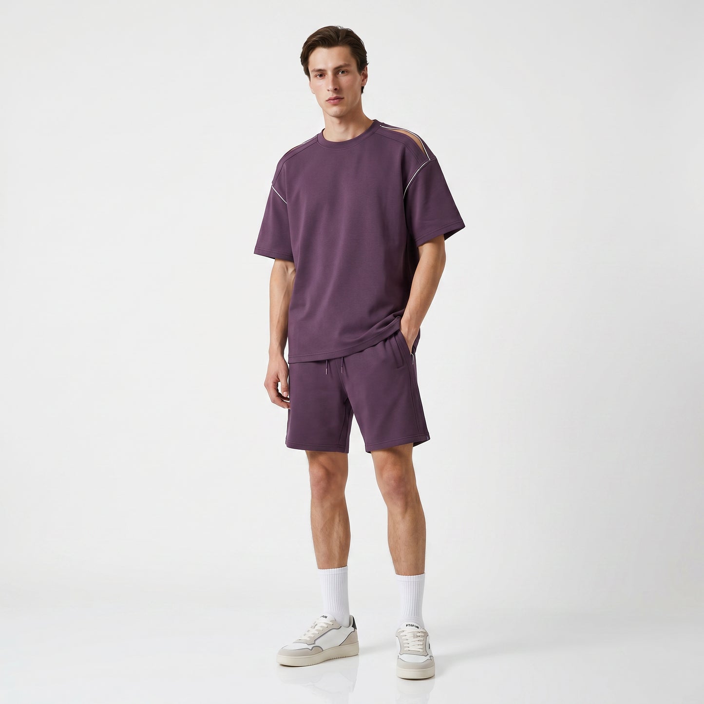 Bermuda jogger in mixed cotton interlock - Purple