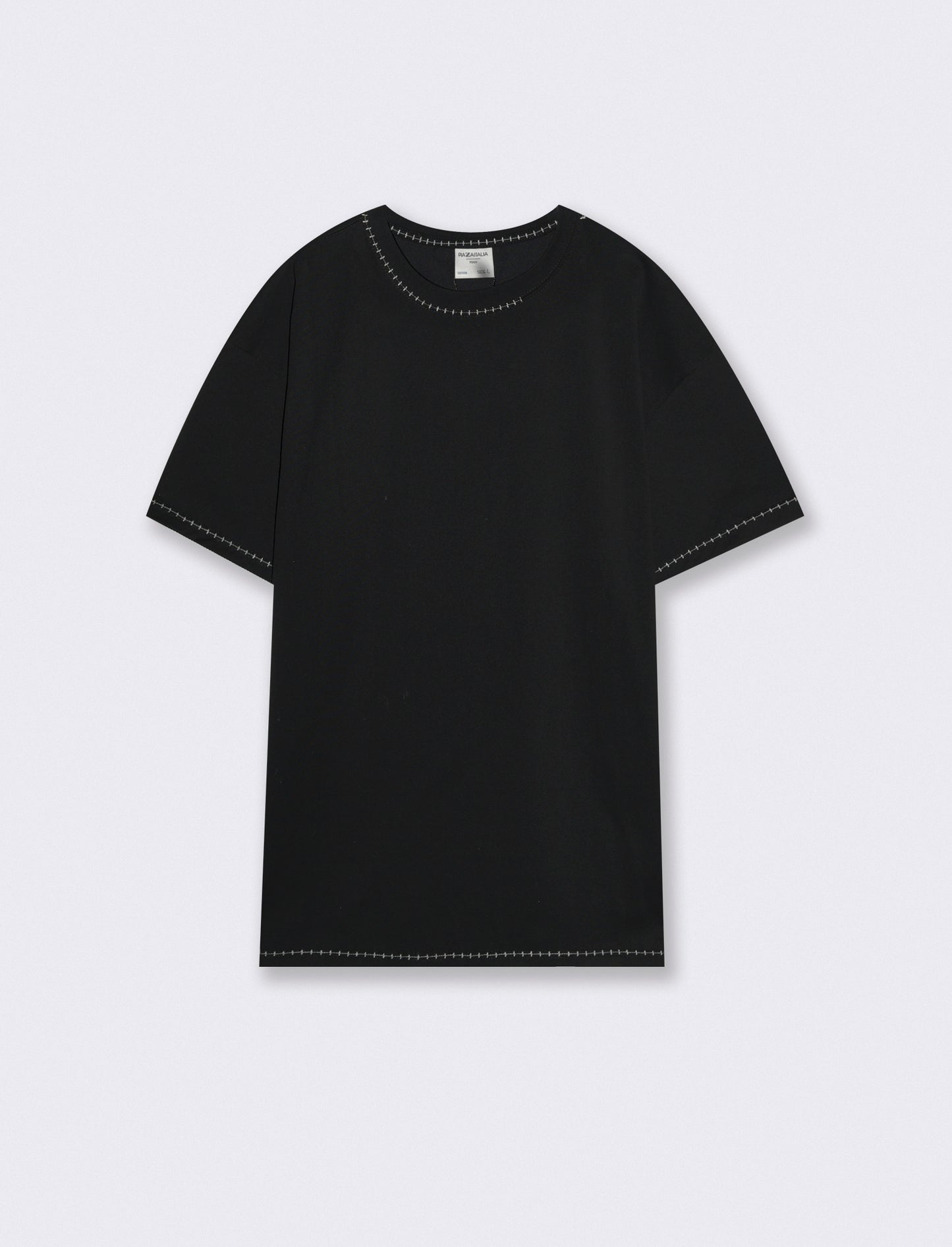 T-shirt heavy weight con impunture a contrasto - Nero