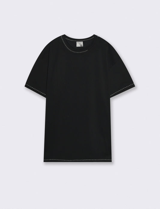 T-shirt heavy weight con impunture a contrasto - Nero