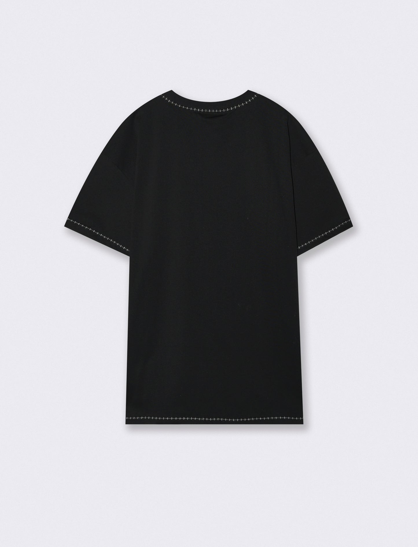 T-shirt heavy weight con impunture a contrasto - Nero