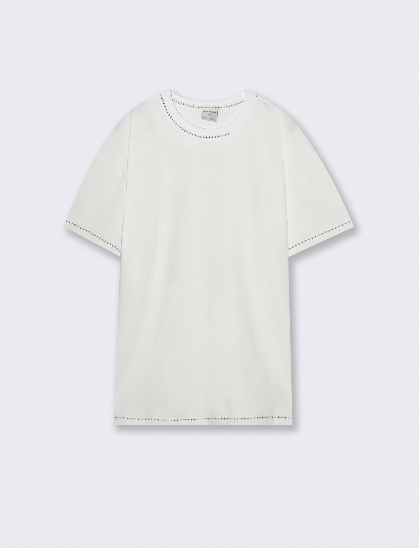 T-shirt heavy weight con impunture a contrasto - Bianco