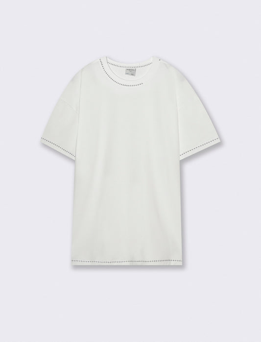 T-shirt heavy weight con impunture a contrasto - Bianco