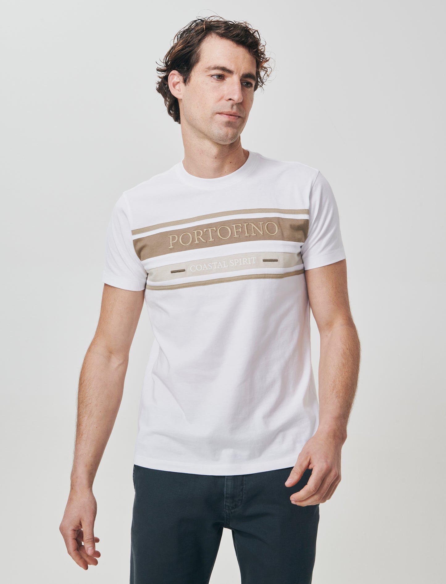 T-shirt girocollo con fascia e ricamo - Bianco
