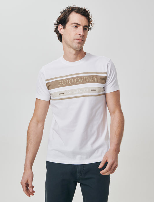 T-shirt girocollo con fascia e ricamo - Bianco