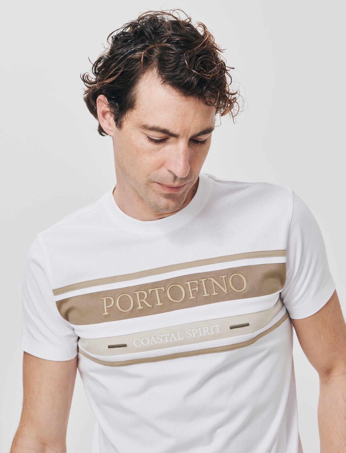 T-shirt girocollo con fascia e ricamo - Bianco