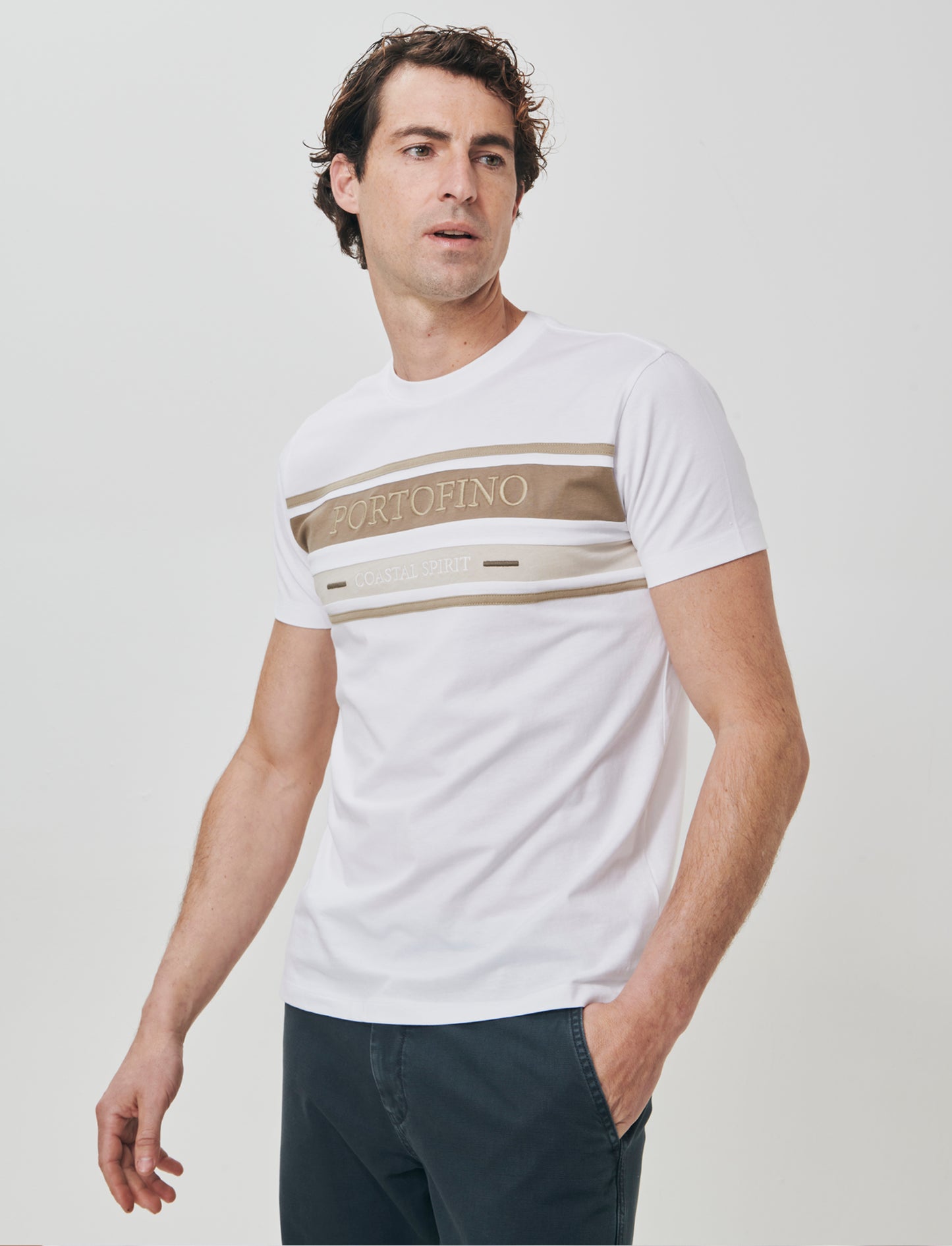 T-shirt girocollo con fascia e ricamo - Bianco