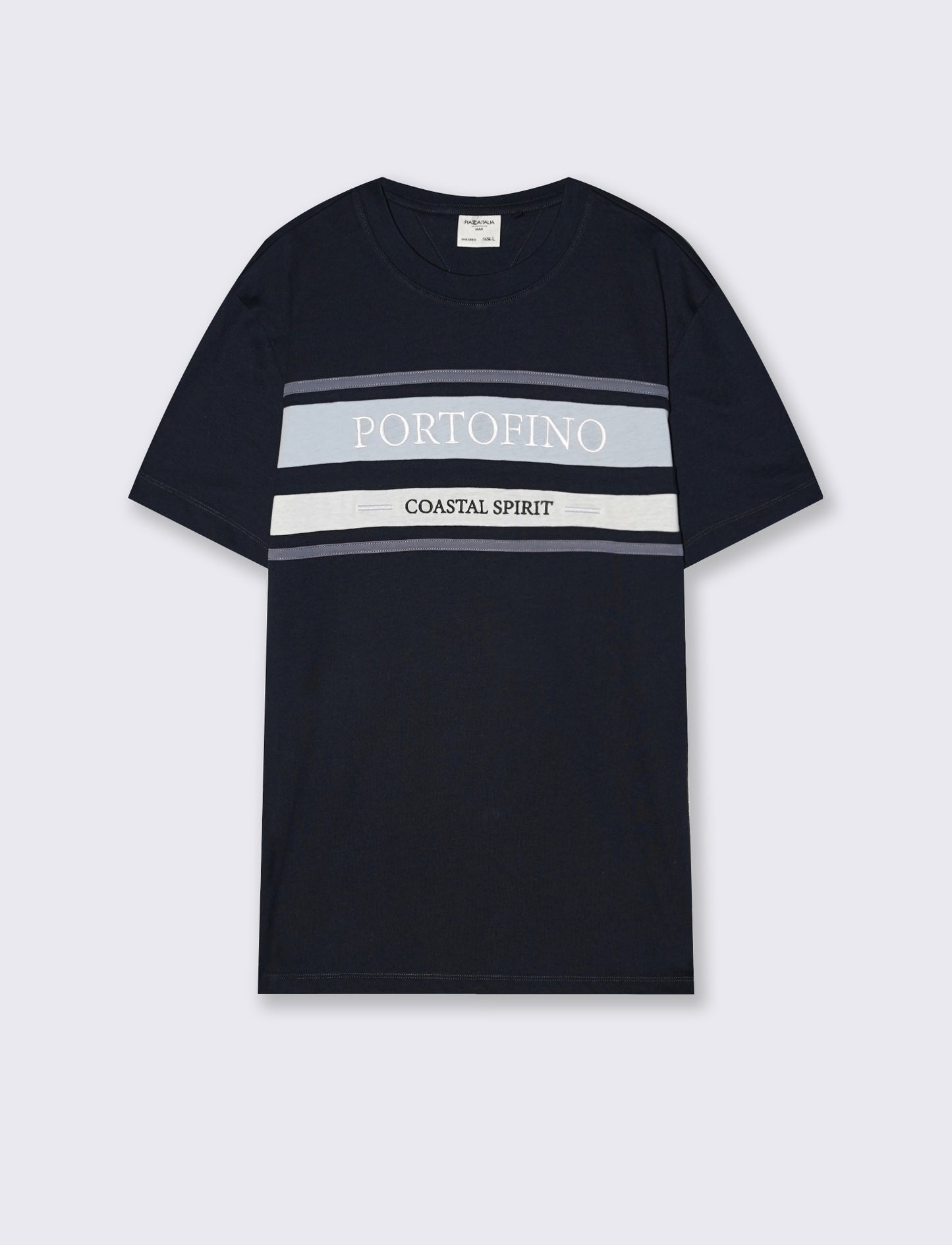 Crew neck T-shirt with band and embroidery - Blue