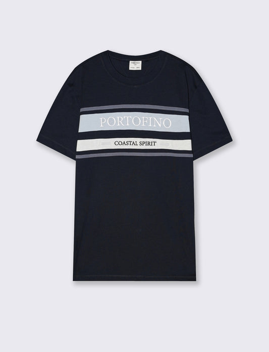 T-shirt girocollo con fascia e ricamo - Blu