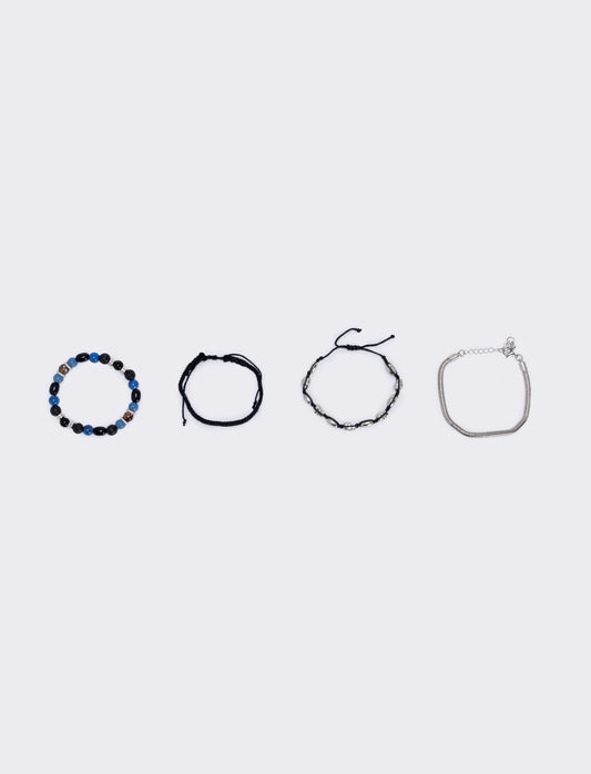 Three-Strand Bracelet with Skull and Beads - Blue