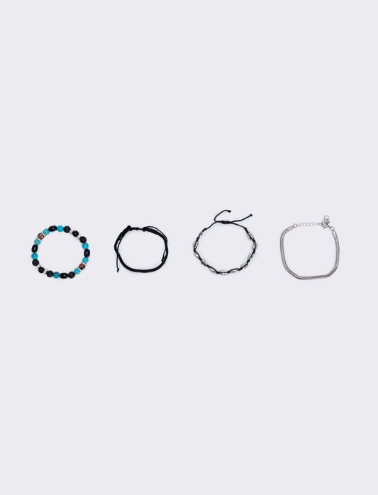 Three-Strand Bracelet with Skull and Beads - Sky blue