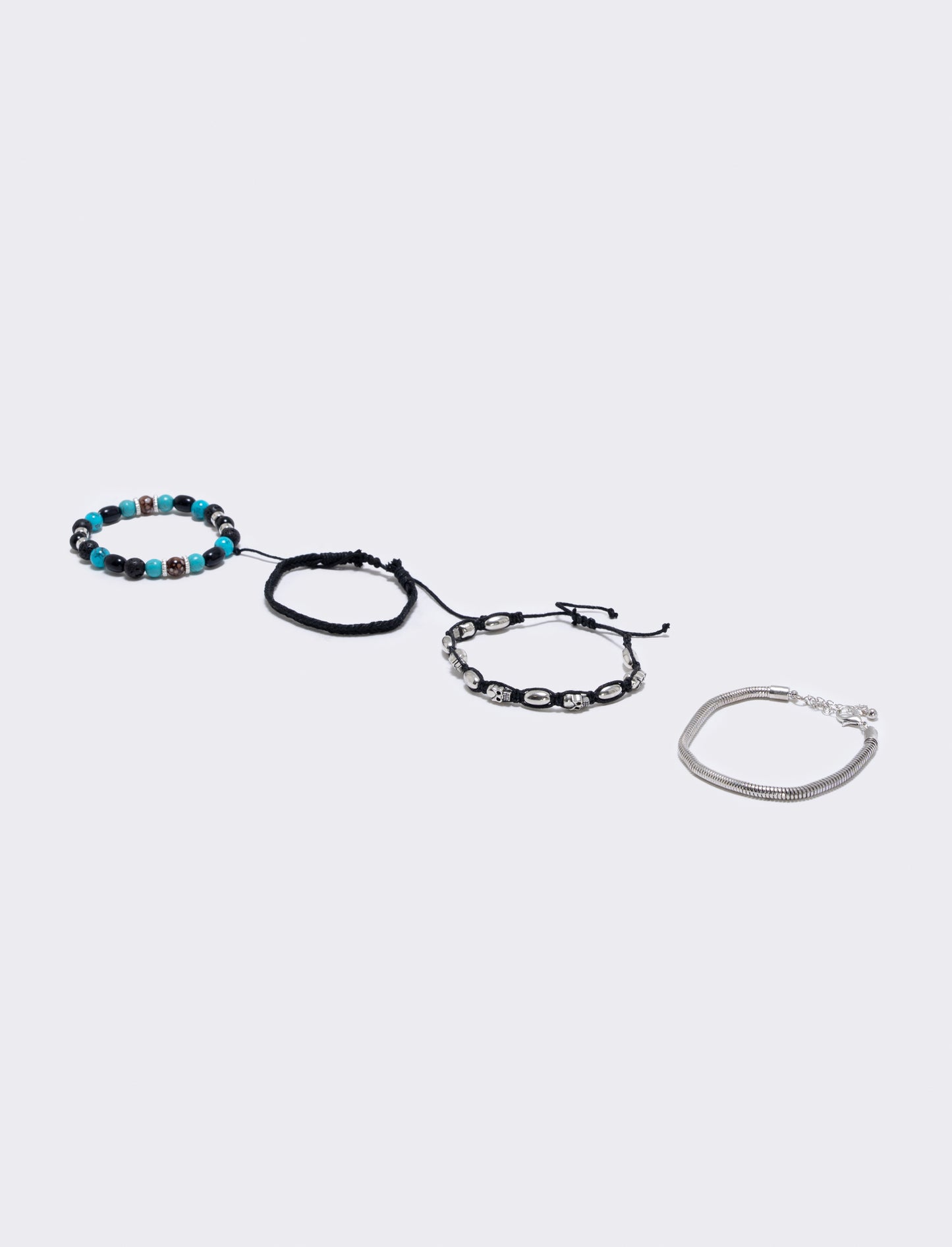 Three-Strand Bracelet with Skull and Beads - Sky blue