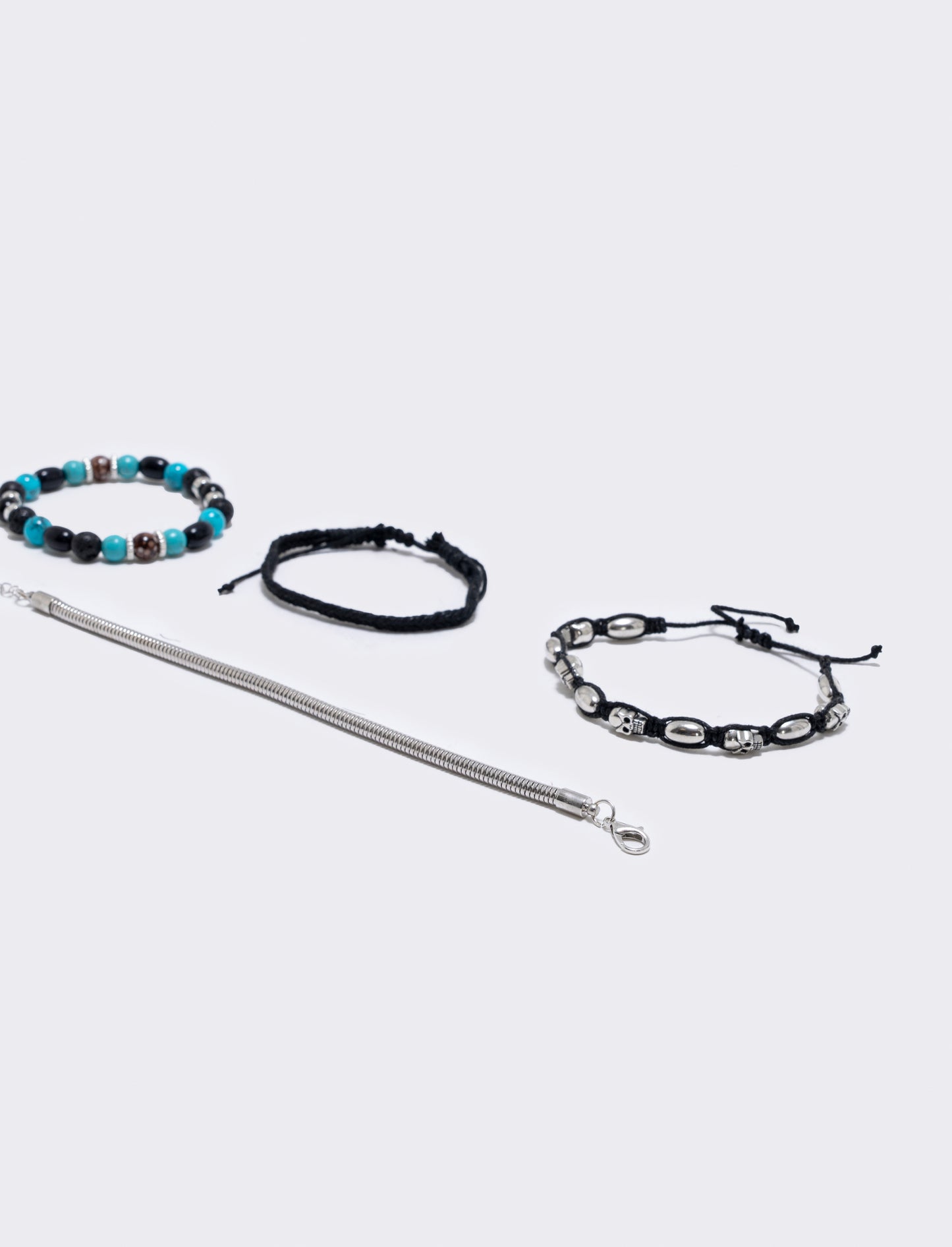 Three-Strand Bracelet with Skull and Beads - Sky blue