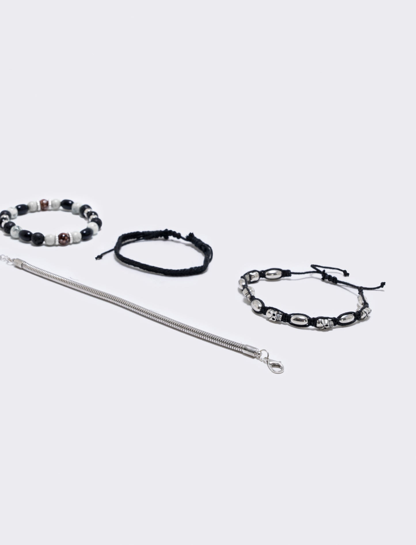 Bracciale 3 fili con teschio e palline - Bianco