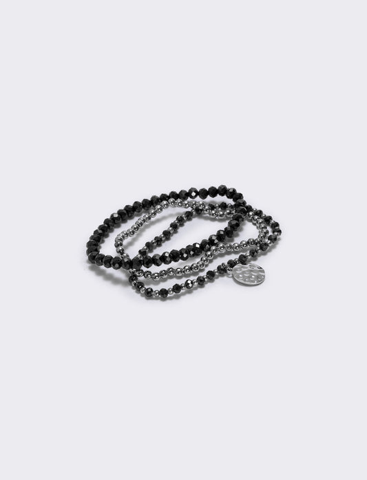 Bracciale tre fili con medaglina - Nero