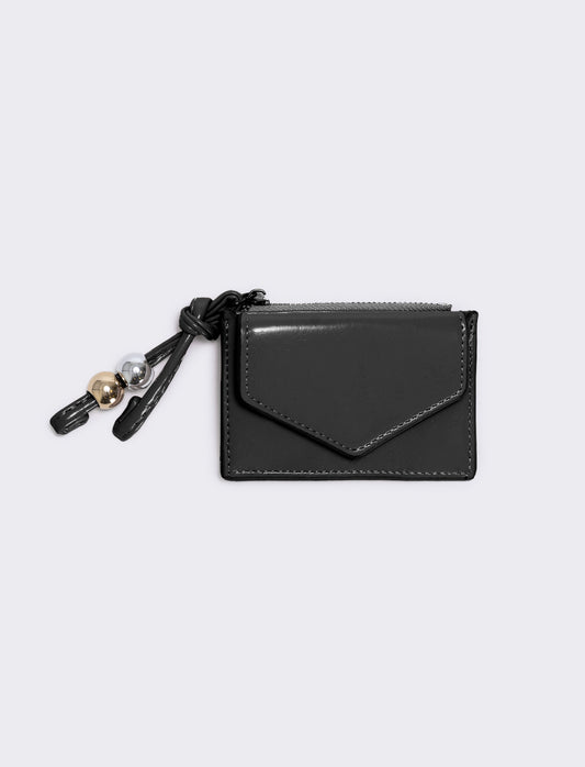 Glossy coin purse with pocket for her - Black