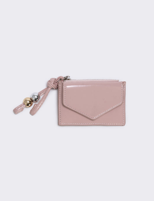 Glossy coin purse with pocket for her - Pink