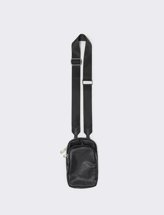 Double Pocket Phone Holder with Shoulder Strap - Black