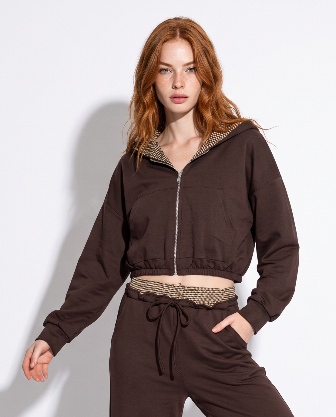 Zip-up hoodie - Brown