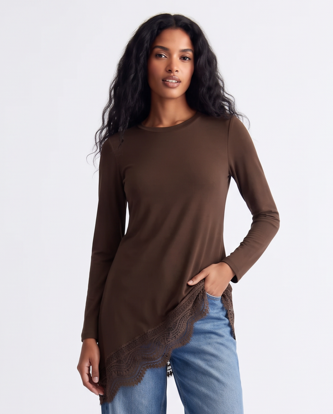 Maglia con pizzo al fondo - Moro