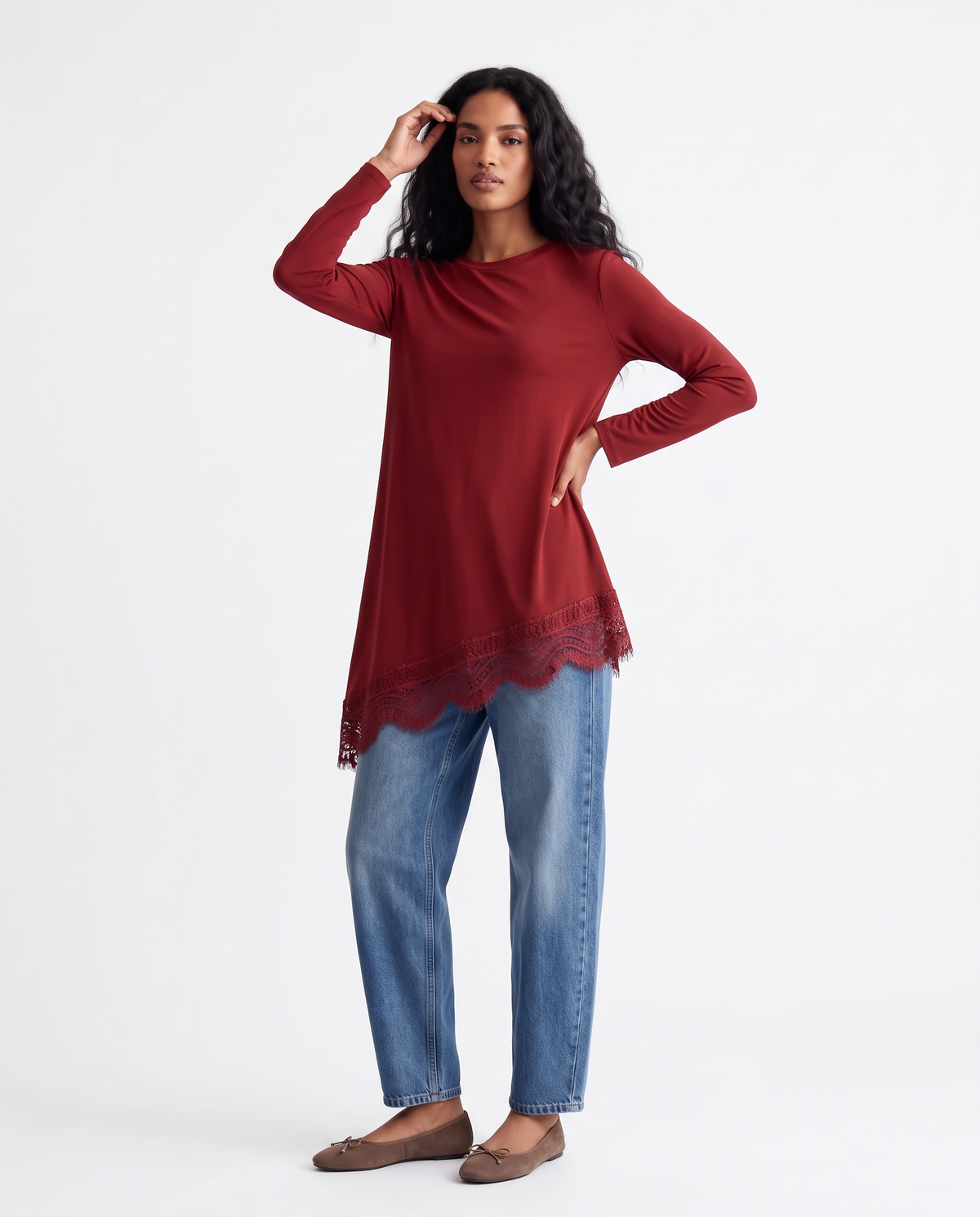 Maglia con pizzo al fondo - Bordeaux