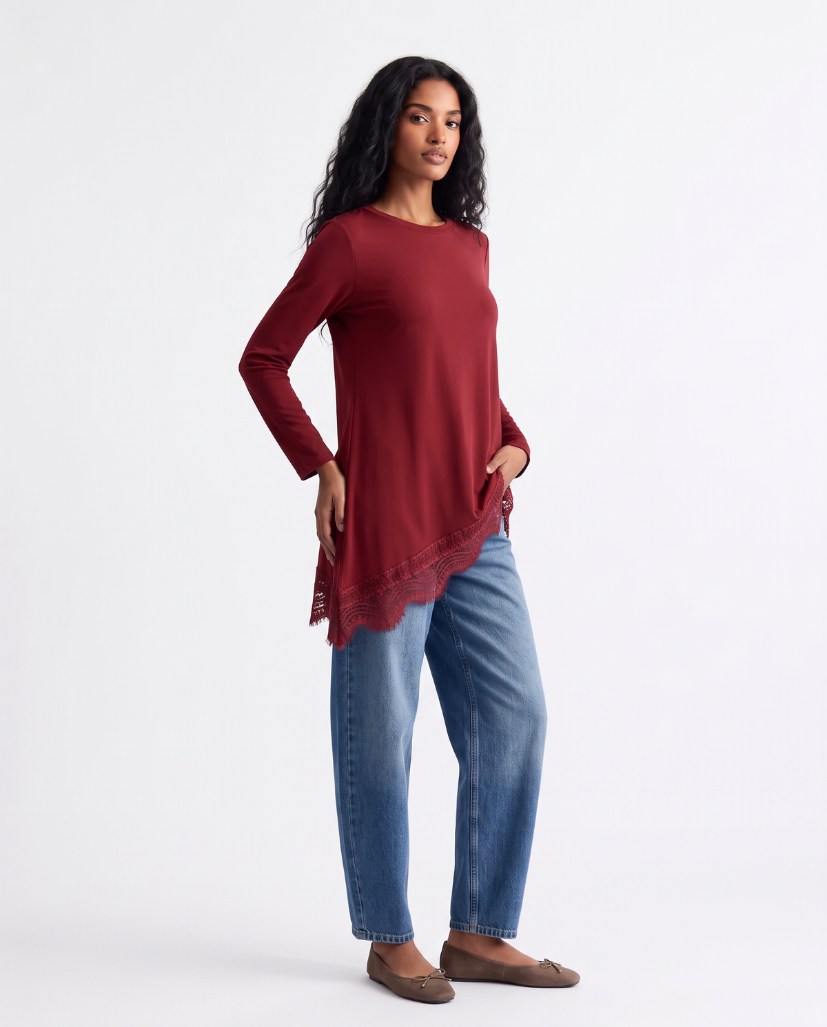 Maglia con pizzo al fondo - Bordeaux