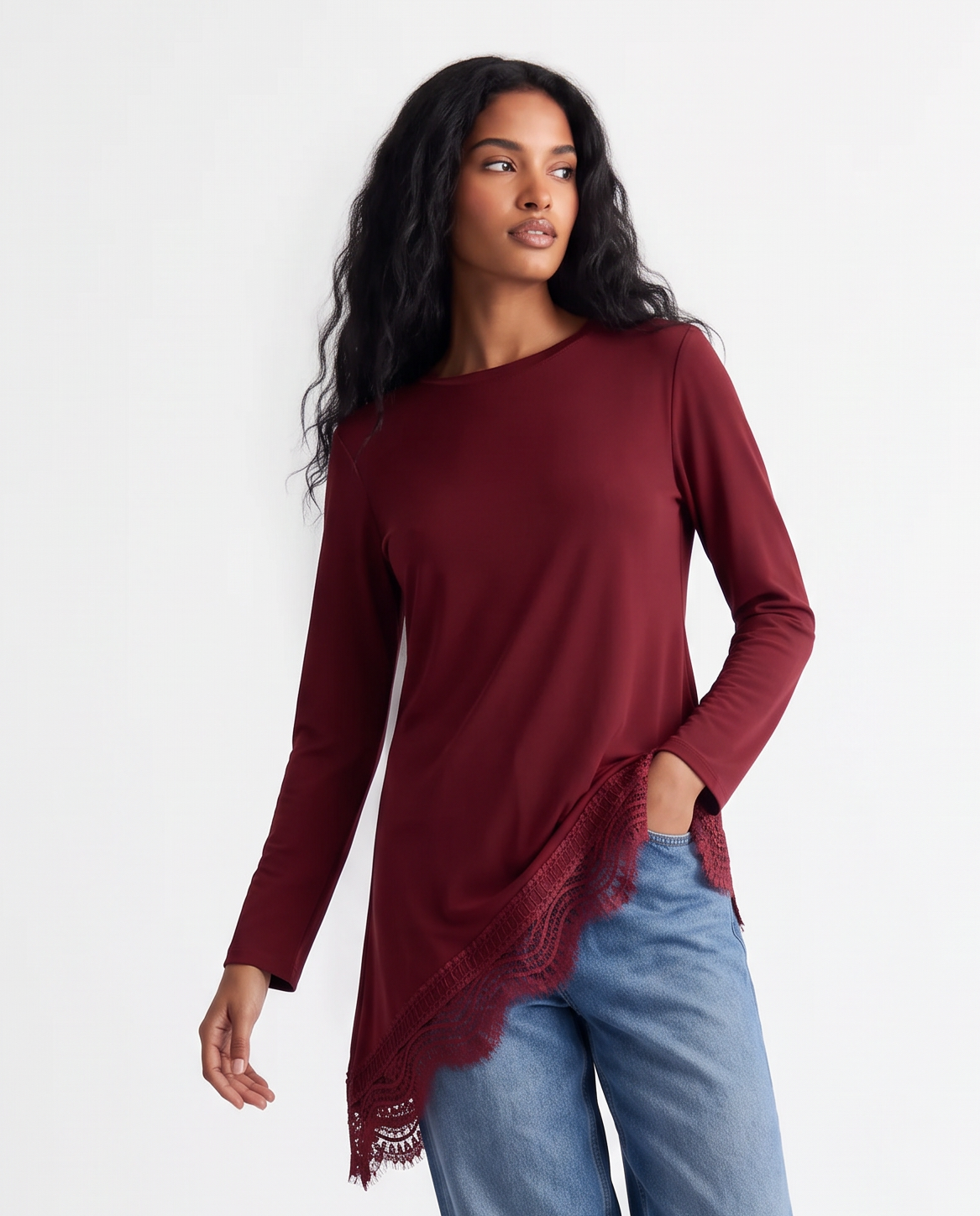 Maglia con pizzo al fondo - Bordeaux