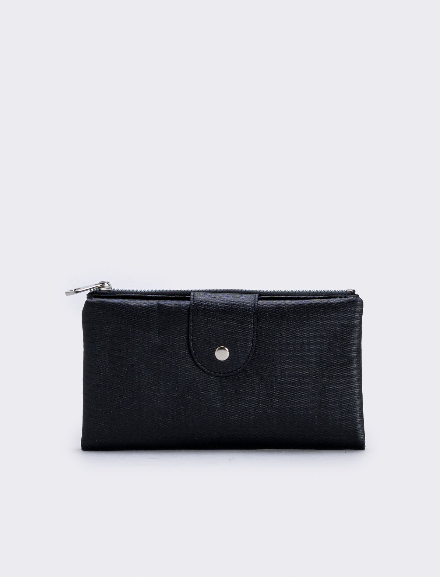 Large zip and button wallet - Black