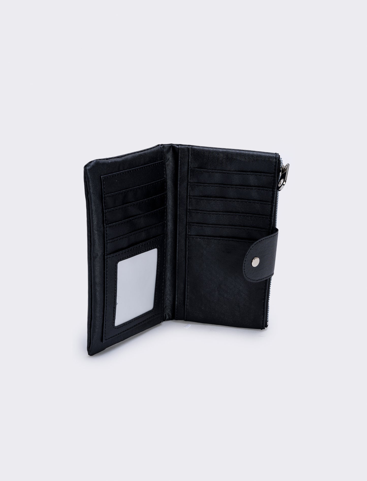 Large zip and button wallet - Black