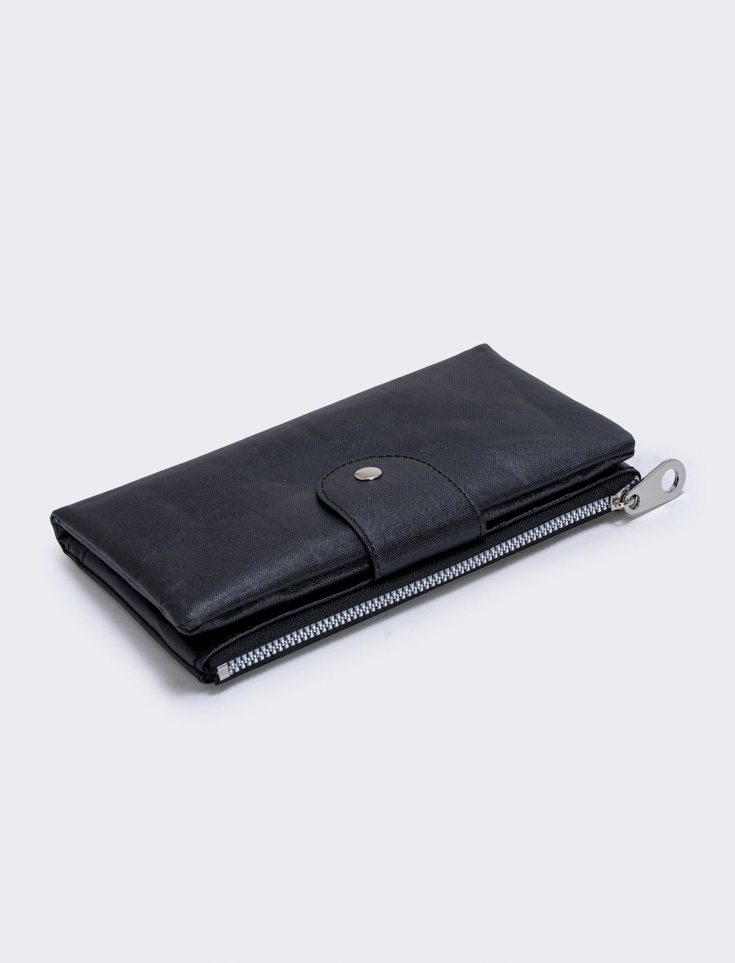 Large zip and button wallet - Black